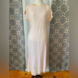 Light pink beaded 80s evening gown.